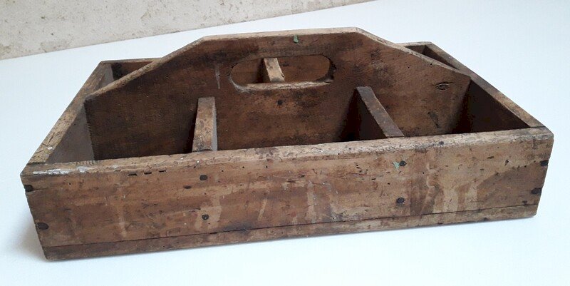 caisse à outils ancienne 39,3x24,5cm bois poignée intégrée ref616