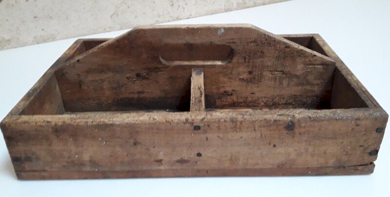 caisse à outils ancienne 39,3x24,5cm bois poignée intégrée ref616