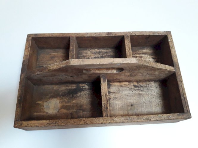 caisse à outils ancienne 39,3x24,5cm bois poignée intégrée ref616