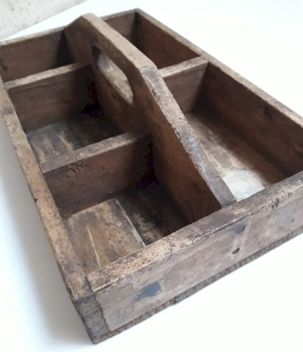 caisse à outils ancienne 39,3x24,5cm bois poignée intégrée ref616