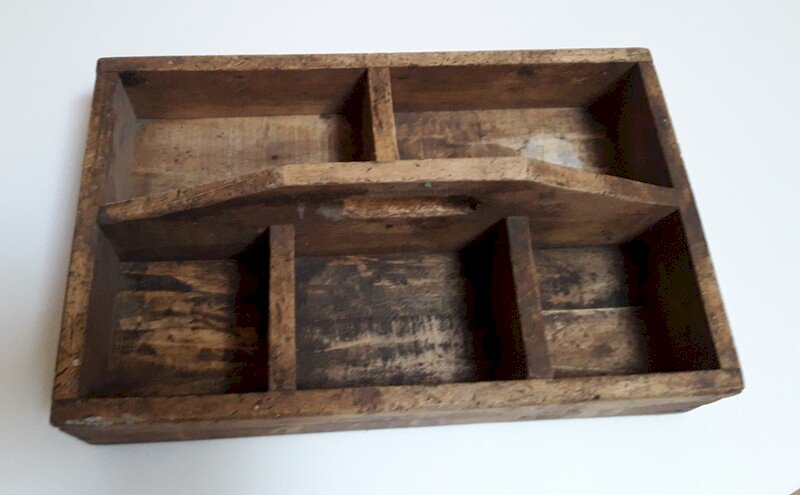 caisse à outils ancienne 39,3x24,5cm bois poignée intégrée ref616