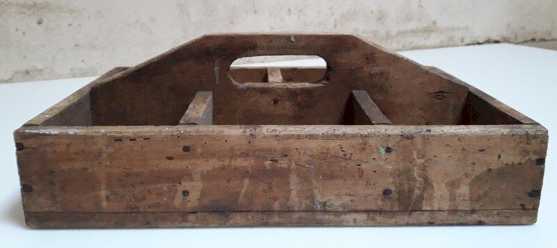 caisse à outils ancienne 39,3x24,5cm bois poignée intégrée ref616