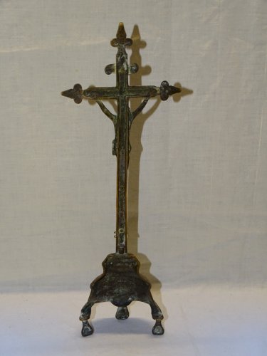 -CALVAIRE CROIX CRUCIFIX HAUTE EPOQUE XVII/XVIII BRONZE LAITON CHRIST RELIGION D