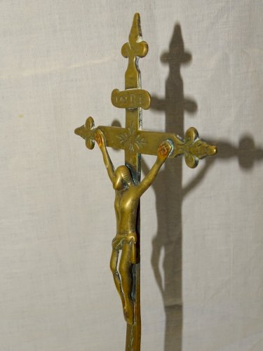 -CALVAIRE CROIX CRUCIFIX HAUTE EPOQUE XVII/XVIII BRONZE LAITON CHRIST RELIGION D