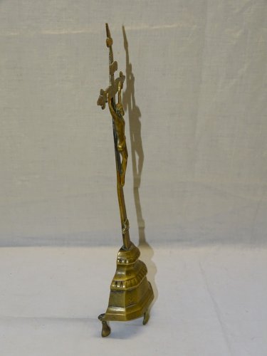 -CALVAIRE CROIX CRUCIFIX HAUTE EPOQUE XVII/XVIII BRONZE LAITON CHRIST RELIGION D