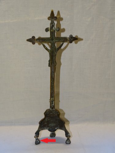 -CALVAIRE CROIX CRUCIFIX HAUTE EPOQUE XVII/XVIII BRONZE LAITON CHRIST RELIGION D