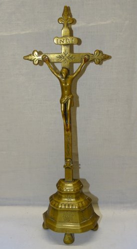 -CALVAIRE CROIX CRUCIFIX HAUTE EPOQUE XVII/XVIII BRONZE LAITON CHRIST RELIGION D