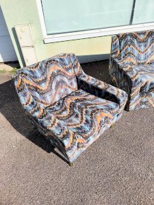 Canapé 3 places + 2 fauteuils vintage tissu multicolore design rétro