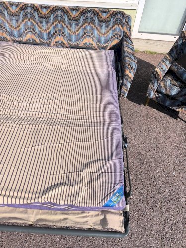 Canapé 3 places + 2 fauteuils vintage tissu multicolore design rétro