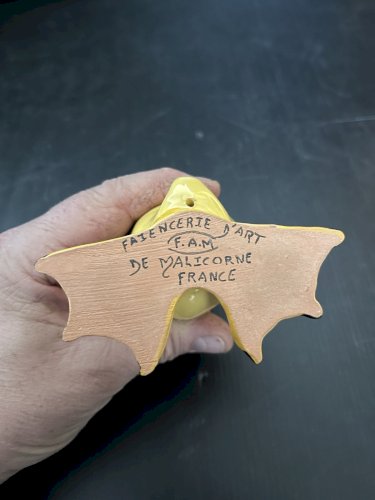 Canard jaune  en faïence de Malicorne Sarthe poterie artisanat