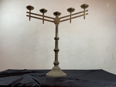 Antique brass church altar candelabra adjustable XIX