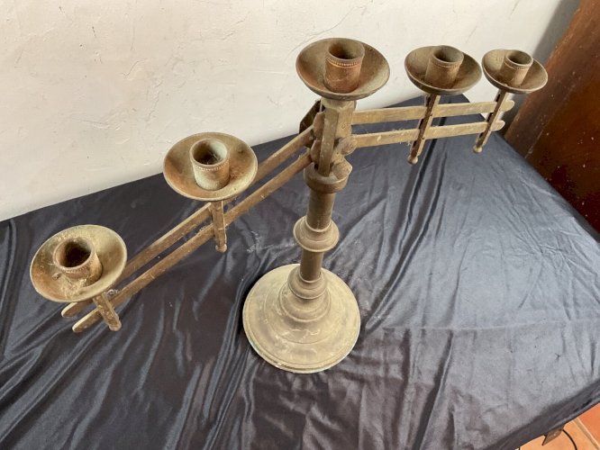 Candélabre d’église en laiton ajustable XIX Antic brass church altar candelabra