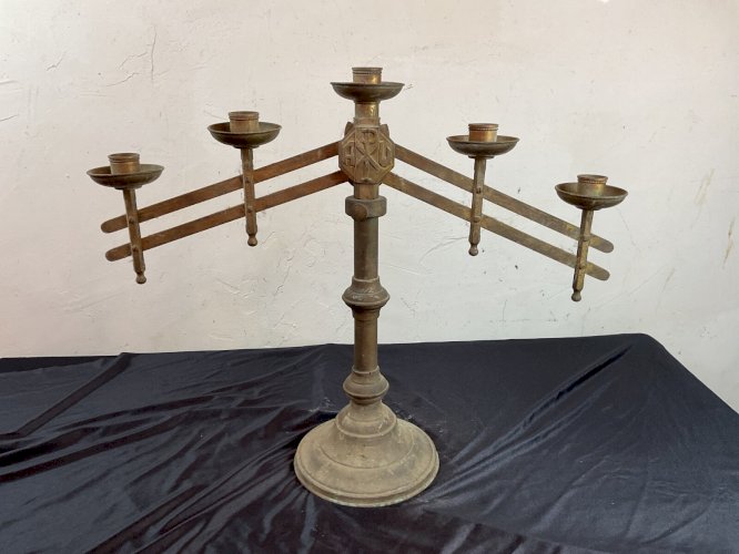 Candélabre d’église en laiton ajustable XIX Antic brass church altar candelabra