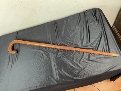 Canne à système parapluie bois pommeau antique cane XIXème