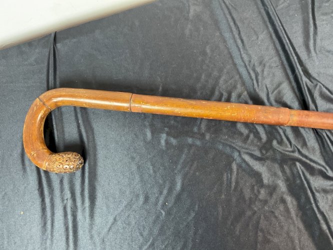 Canne à système parapluie bois pommeau antique cane XIXème