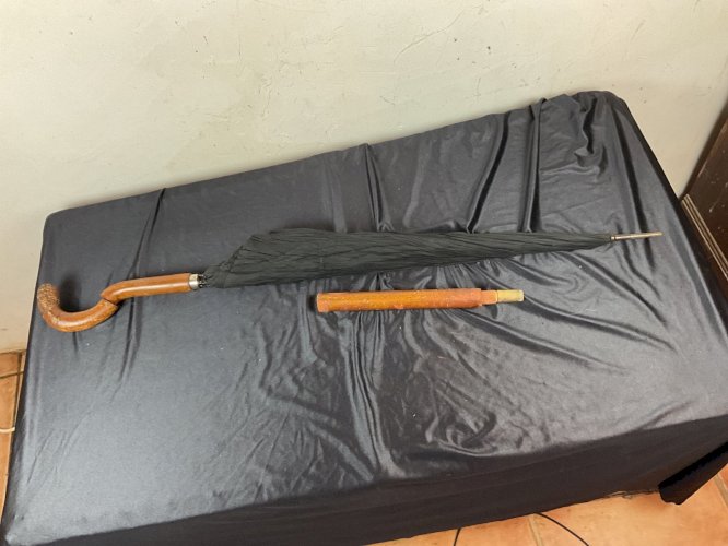 Canne à système parapluie bois pommeau antique cane XIXème