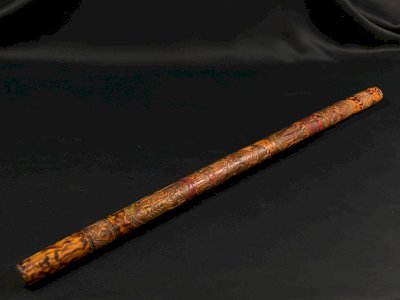 Cane walking stick carved solid wood with Aztec Maya figures Mexico