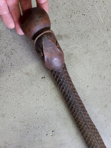 CANNE DE MARCHE EN BOIS SCULPTE D'UN SERPENT DATE DU 24/10/1899 MONOGRAMME "JE"