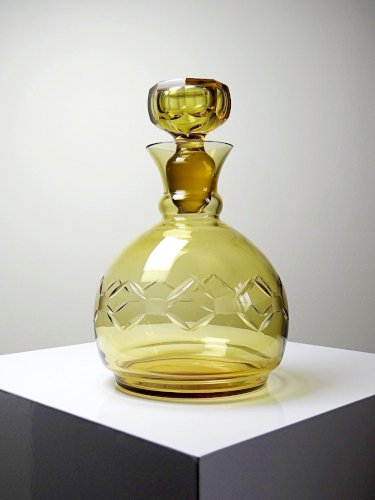 Carafe à décanter verre soufflé ciselé ambré Tchèque vintage/ancienne