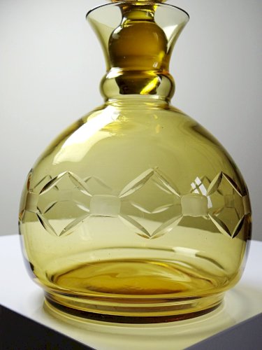 Carafe à décanter verre soufflé ciselé ambré Tchèque vintage/ancienne