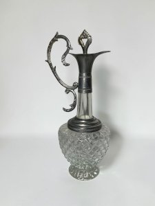 Vintage cut glass and silver-plated decanter, decorative stopper, 340 ml