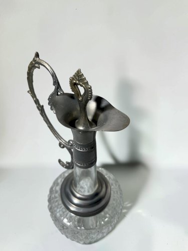 Carafe à décanter vintage en verre ciselé et métal argenté, bouchon décoratif, 340 ml
