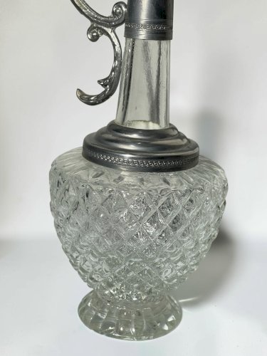 Carafe à décanter vintage en verre ciselé et métal argenté, bouchon décoratif, 340 ml