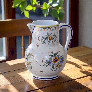 Hand-painted artisan carafe signed Moustiers.