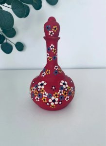 Carafe Bouteille en Terre Cuite Rouge Peinte Main Style Folk Vintage