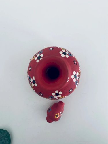 Carafe Bouteille en Terre Cuite Rouge Peinte Main Style Folk Vintage