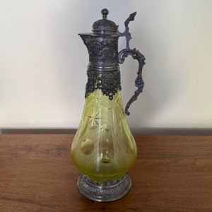 Crystal carafe and fine pewter late 19th century green base M4039