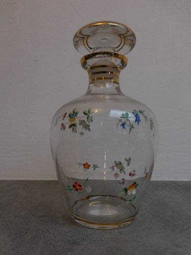 CARAFE EN VERRE DECOR DE FLEURS EN EMAIL AVEC SON BOUCHON