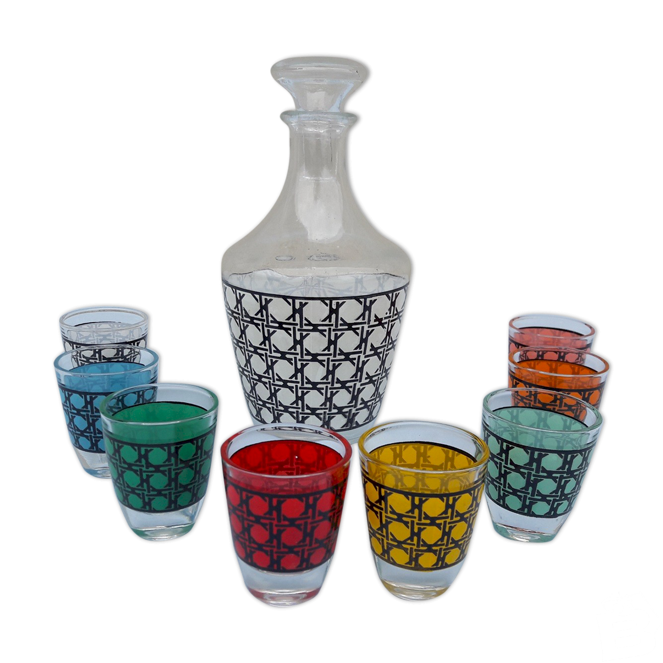 Lot De 7 Verres à Liqueur Miniatures Art Déco Français - Design XXe Siècle - Pièce Unique Faite Main