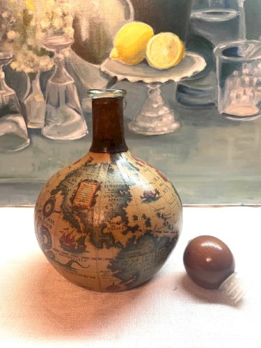 Carafe Italienne Vintage en cuir carte du vieux monde