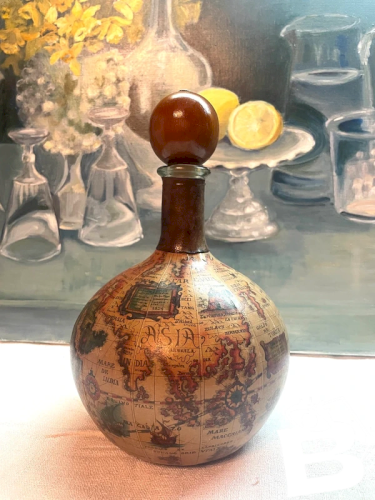 Carafe Italienne Vintage en cuir carte du vieux monde