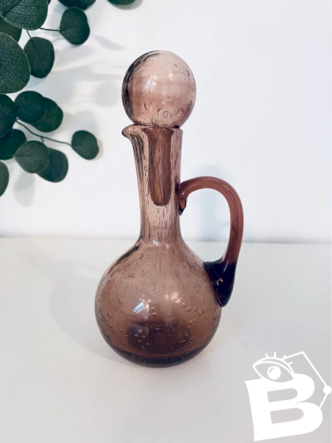 Carafe Liqueur Vintage Verre Bullé Améthyste – Style Biot / Murano – Années 60