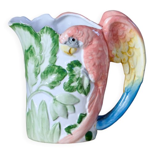 Carafe vintage en barbotine zoomorphe perroquet Ara