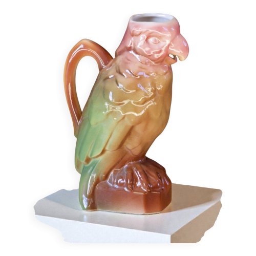 Carafe zoomorphe Poet Laval en barbotine perroquet