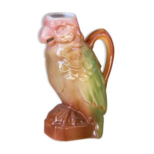 Carafe zoomorphe Poet Laval en barbotine perroquet