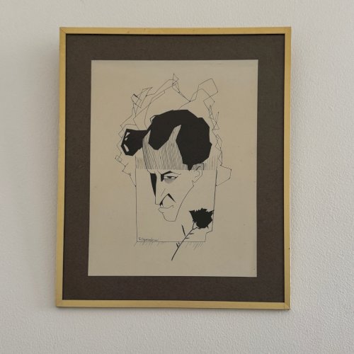 Caricature par Serge Czerefkov Serge Grès représentant André Salmon A5770