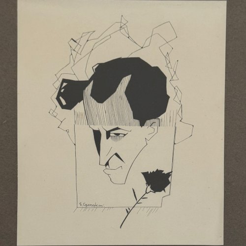 Caricature par Serge Czerefkov Serge Grès représentant André Salmon A5770
