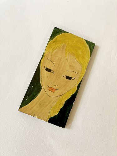 Carreau peint "jeune fille", vintage 1960