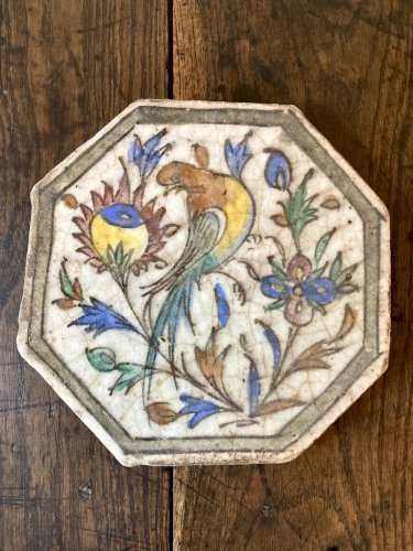 Carreau persan ancien en faïence émaillée