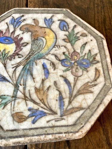 Carreau persan ancien en faïence émaillée