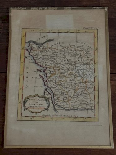 Carte gravure en couleur Poitou Aunis et Saintonge XVIIIe L9212