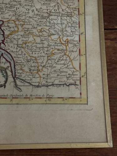 Carte gravure en couleur Poitou Aunis et Saintonge XVIIIe L9212