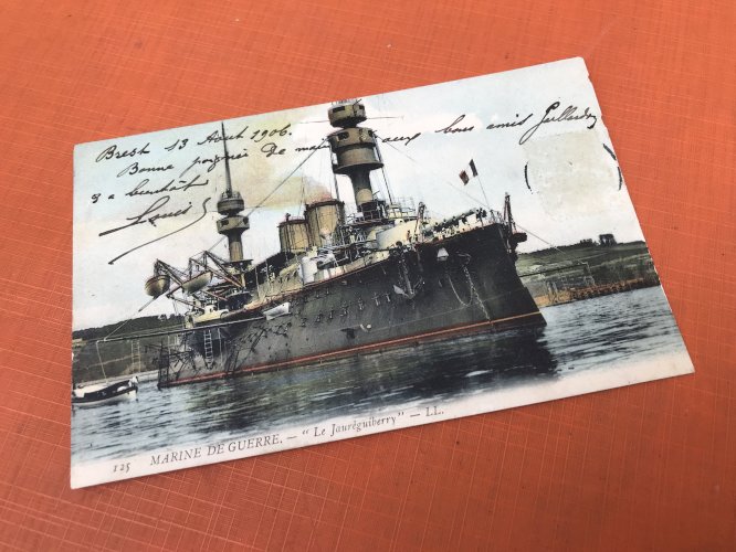 Carte postale ancienne   Brest (Finistère)    Marine de Guerre    " Le Jauréguiberry "