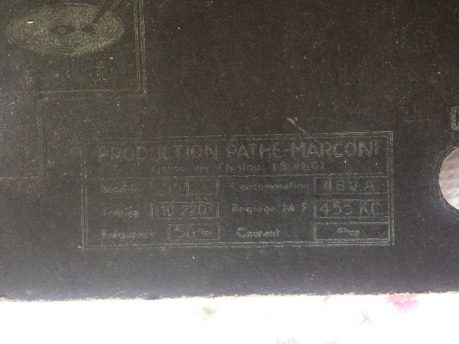 carton panneau arriere poste radio TSF Marconi 551