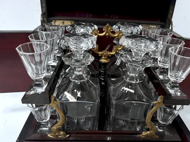 Cave A Liqueur Complète Boulle Coffret Napoléon III Boite Marqueterie XIX Siècle