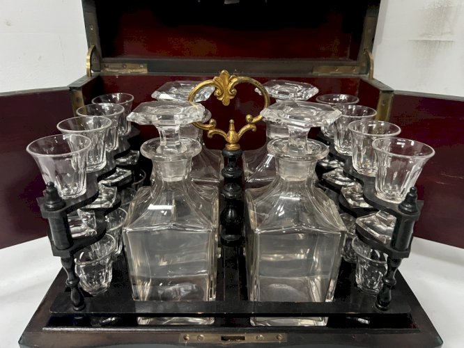 Cave A Liqueur Complète Boulle Coffret Napoléon III Boite Marqueterie XIX Siècle